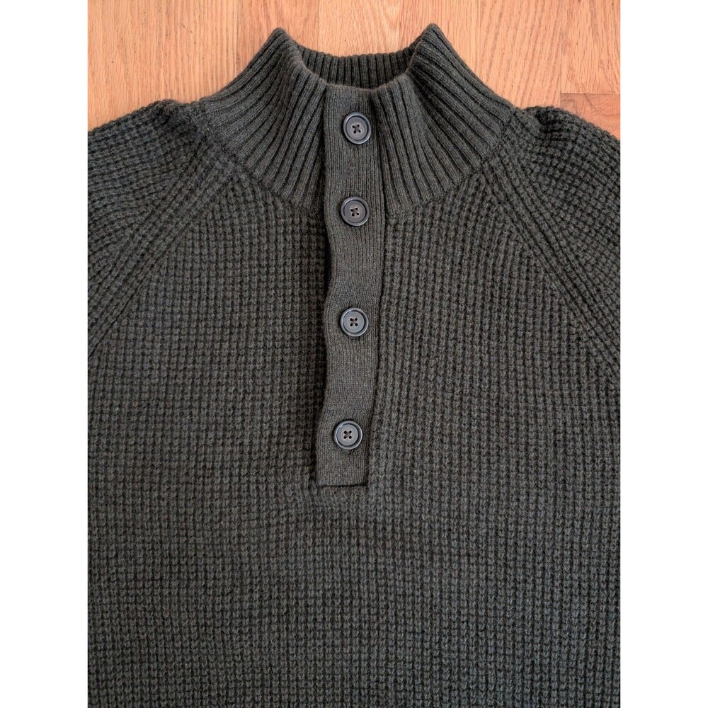 Banana Republic Sweater Mens L Italian Yarn Waffle Knit Wool Henley Dark Green